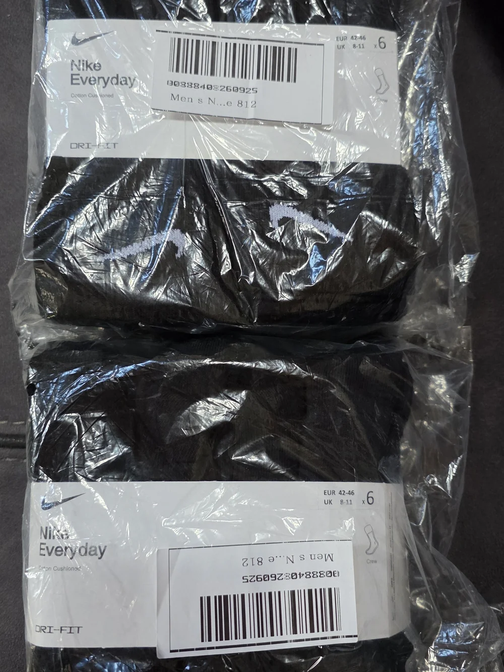 Nike Black Dri Fit Crew Socks with White Swoosh 2 (6 Packs) NWT